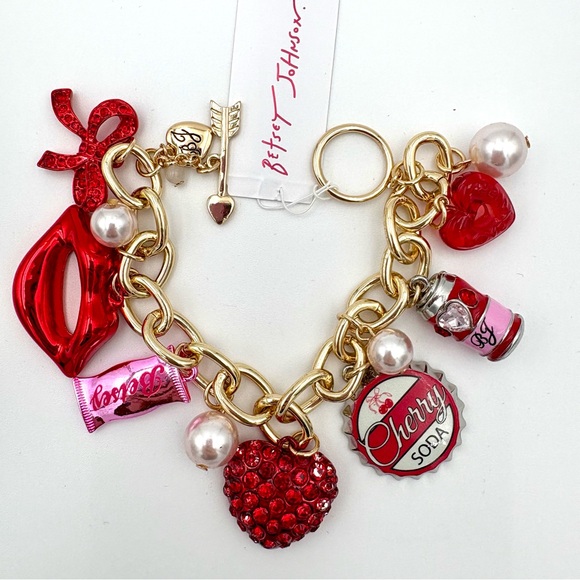 BETSEY JOHNSON Cherry Soda Charm Bracelet + Mismatch Drop Earrings 🍒💋 - Picture 8 of 15